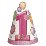 8 feesthoedjes 1 jaar roze of blauw