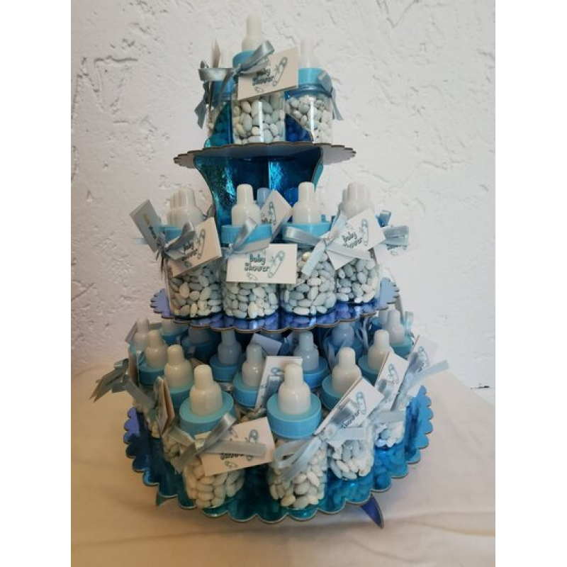 etagere met 48 papflesjes bedankje in blauw of roze