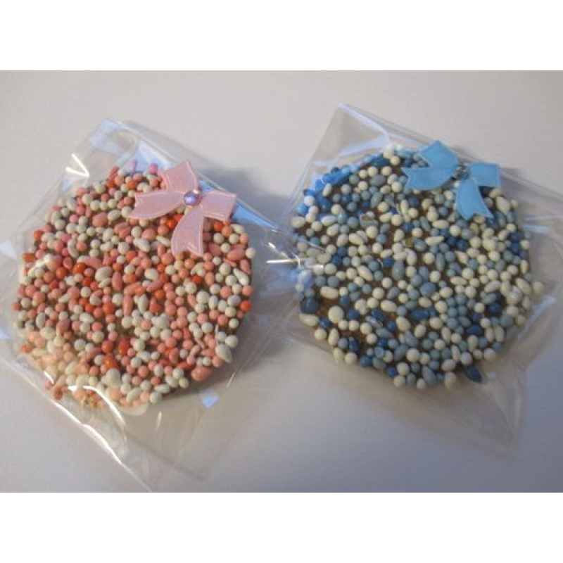chocolade flikken met muisjes verpakt roze of blauw