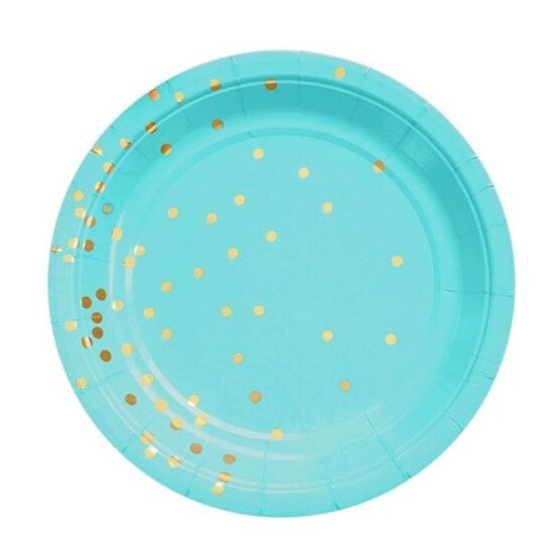 10 bordjes blauw of roze gouden stippen