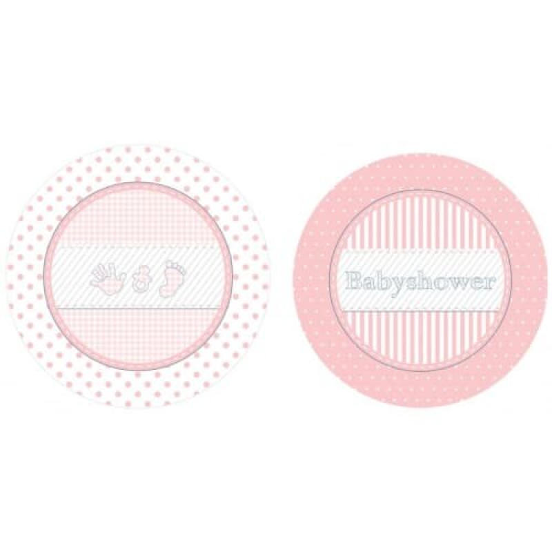 8x Bordje Babyshower-geboorte blauw of roze 18cm