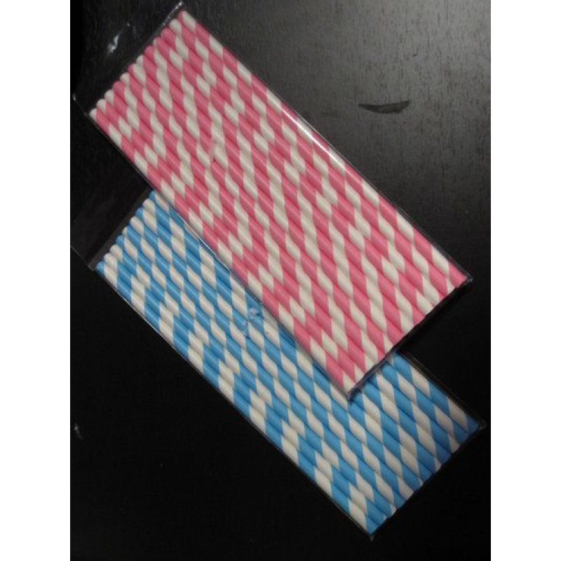 12 rietjes gestreept in roze of blauw