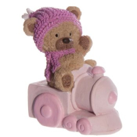 beeldje beertje op trein blauw of roze