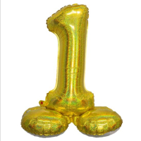 cijfer folieballon 81cm holografisch goud op voet
