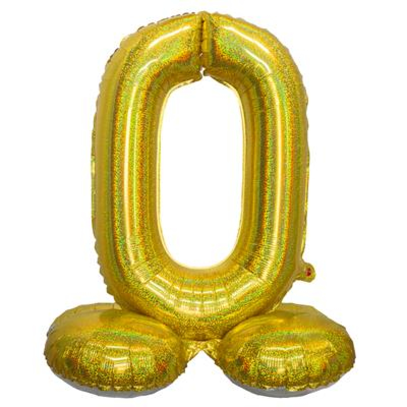 cijfer folieballon 81cm holografisch goud op voet