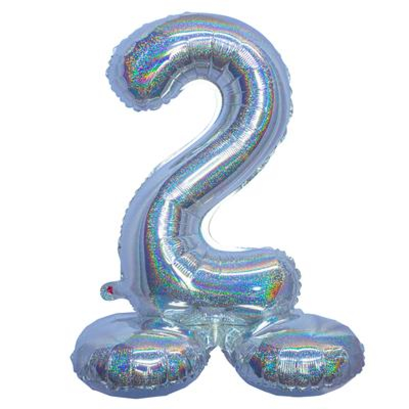 cijfer folieballon 81cm holografisch zilver op voet
