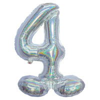 cijfer folieballon 81cm holografisch zilver op voet