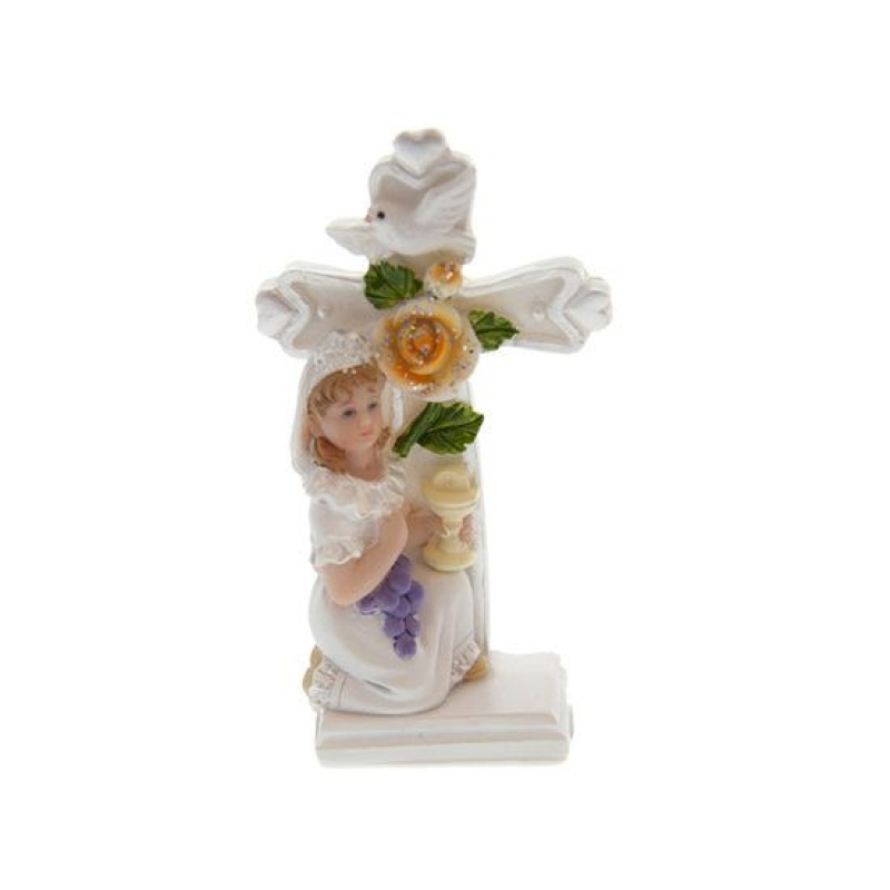 beeldje communiemeisje met kruis en bloem