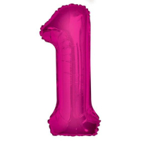 folieballon cijfer 1 jaar roze of blauw