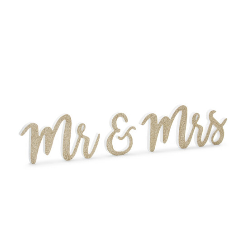 tafelstuk Mr & Mrs hout