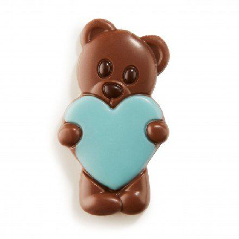 8x chocolade beer met roze of blauw hartje 100gram