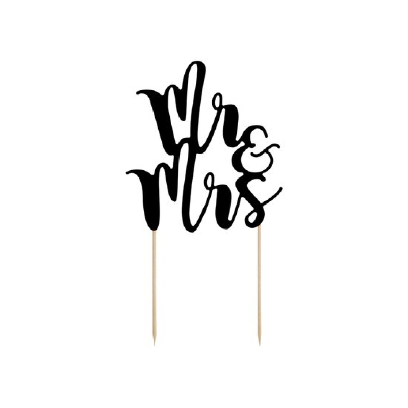 cake topper Mr & Mrs zwart-zilver
