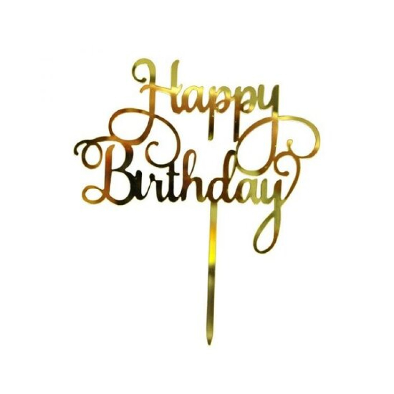 taarttopper happy birthday acryl goudkleur